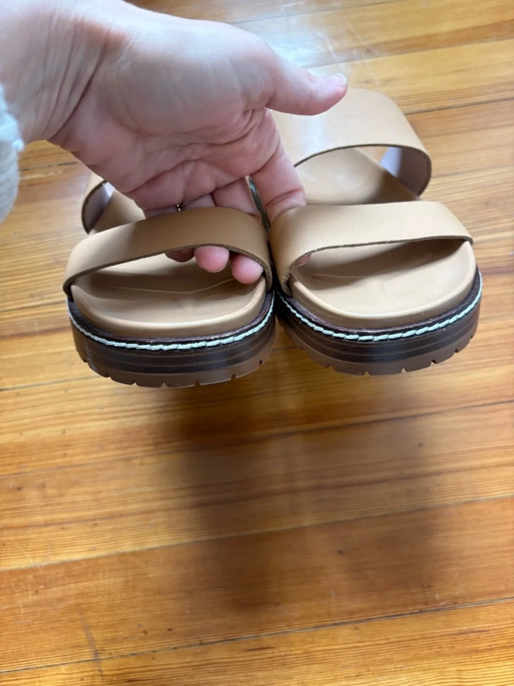 NEW Madewell | Double-Strap Slide Sandal in Tan-Cognac Leather | 7.5 - Picture 8 of 9